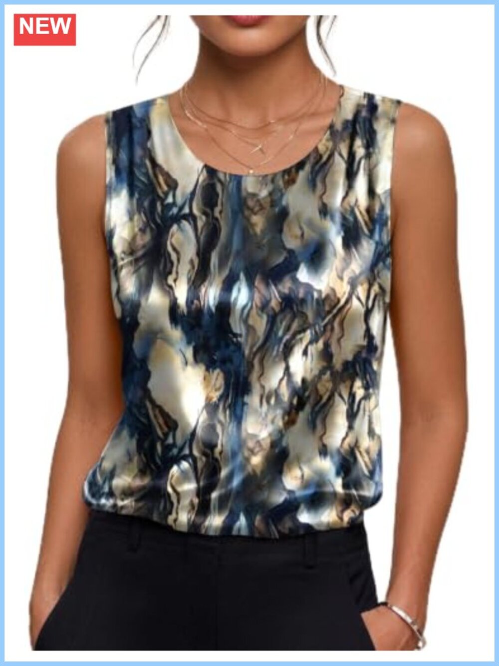 Satin Sleeveless Tank Top Pleated Womens Dressy Blouse